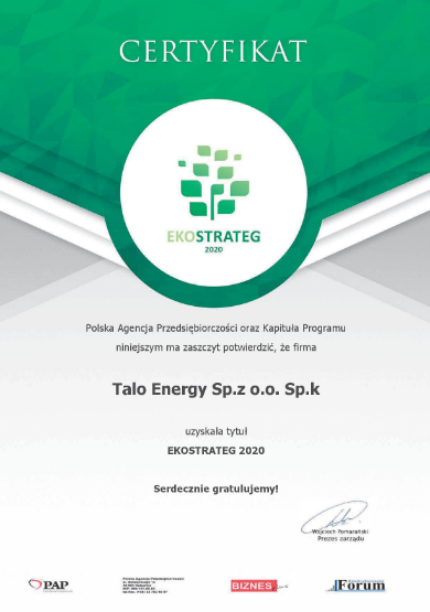 Certyfikat EKOSTRATEG 2020